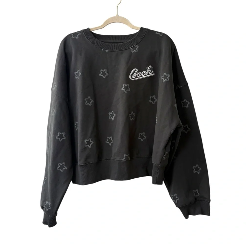 Coach‎ Women’s Star Cropped Crewneck Sweatshirt Embroidered Silver Size Large